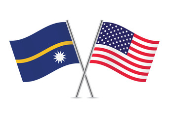 American and Nauru flags. Vector illustration.