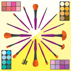 Set of Makeup Brushes and Cosmetic