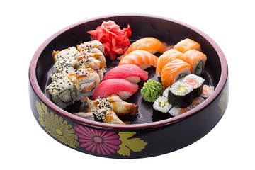 Sushi set over white background