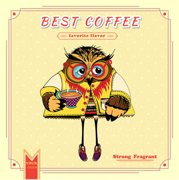 Classic Coffee poster.  Cute character Owl