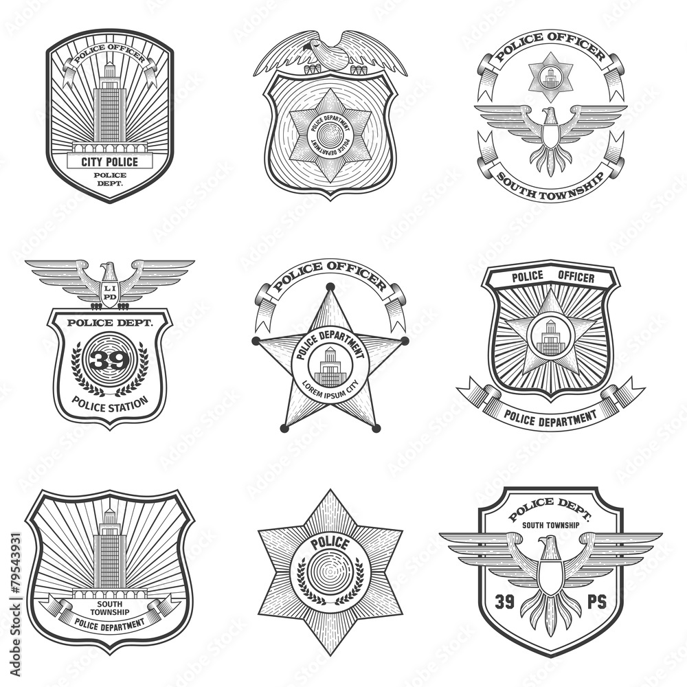 Sticker police emblems set