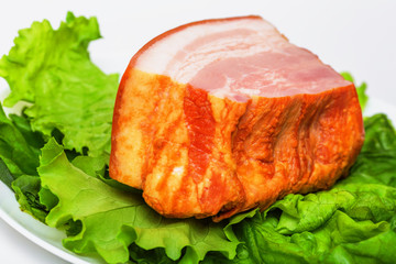 Plate with pork brisket and salad