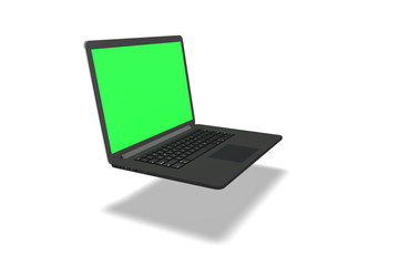 laptop on a white background with a green screen