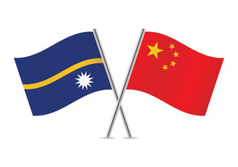 Chinese and Nauru flags. Vector illustration.