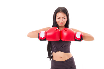strong fitness woman boxer or fighter punching