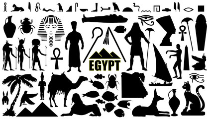 egypt silhouettes - obrazy, fototapety, plakaty