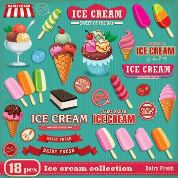 Vintage ice cream design element set