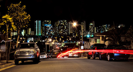 Fototapeta na wymiar night view of Honolulu skyline