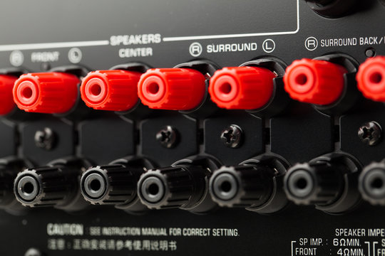 red and black speaker connectors of AV receiver