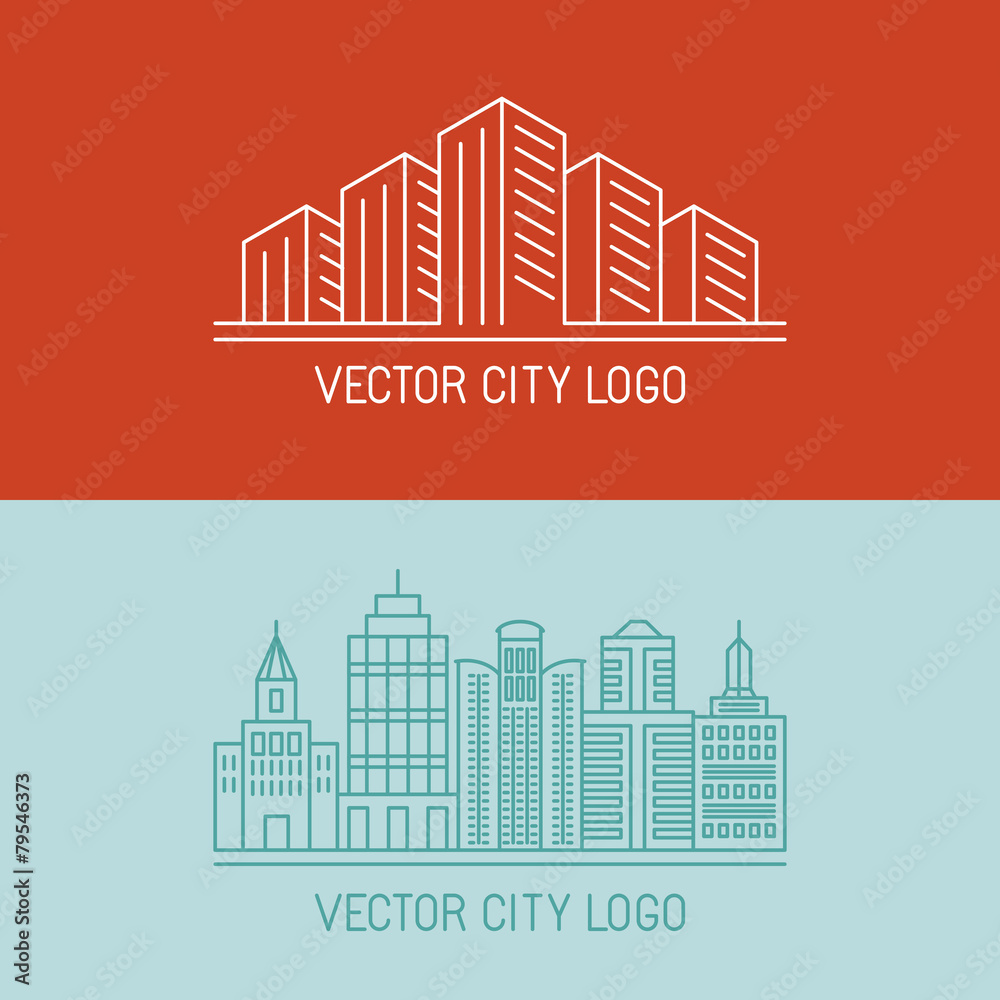 Poster vector linear city logo concepts