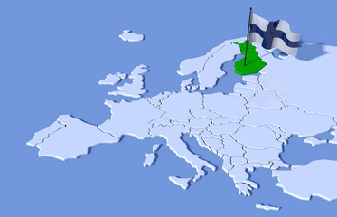 Mappa Europa 3D con bandiera Finlandia © albasu