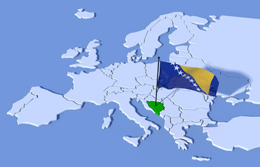 Mappa Europa 3D con bandiera Bosnia