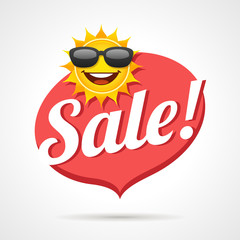 Summer Sale Label With Smiling Sun Vector Symbol
