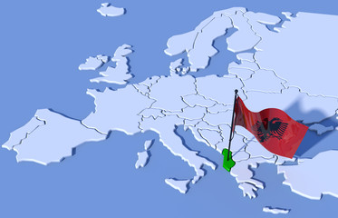 Mappa Europa 3D con bandiera Albania