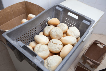 Box of fresh baked bread rolls