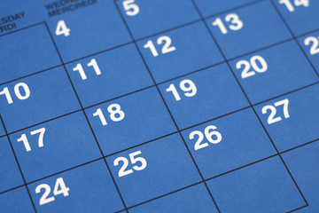 Closeup of numbers on calendar page