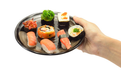hand hold sushi food