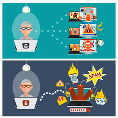 Hacker activity viruses hacking and e-mail spam