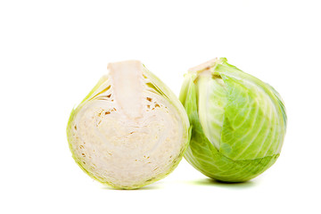 half and whole cabbage isolated