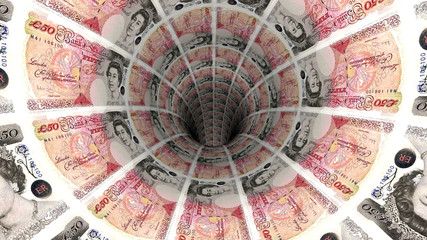 Background from  british pound banknotes in perspective view - obrazy, fototapety, plakaty