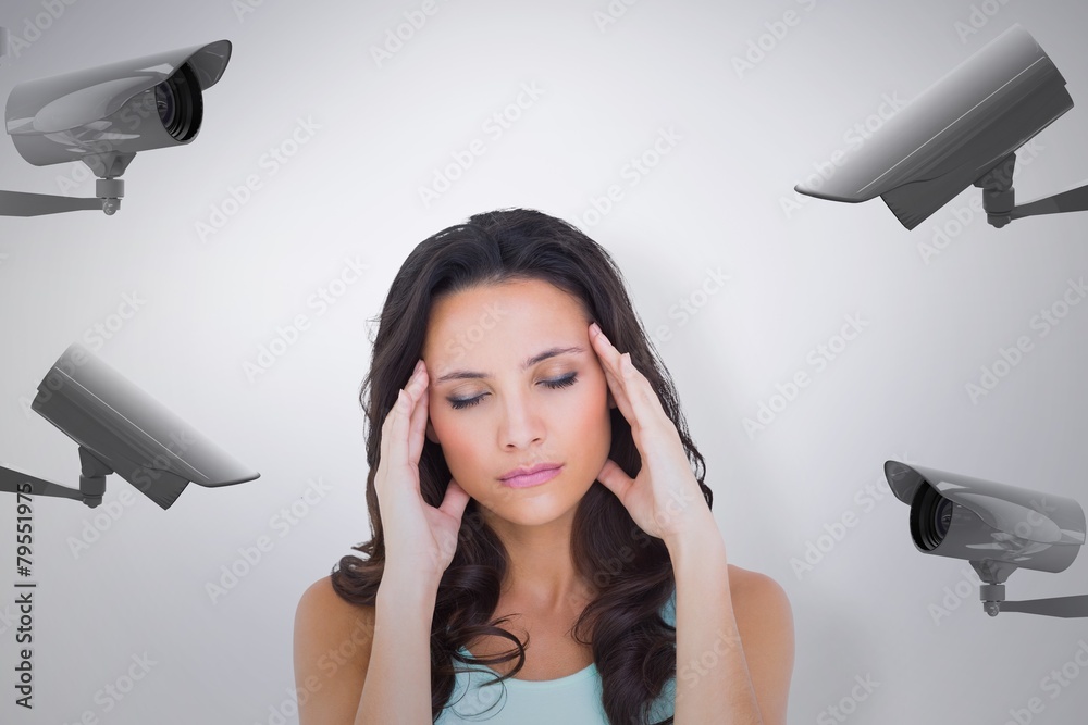 Poster composite image of pretty brunette with a headache