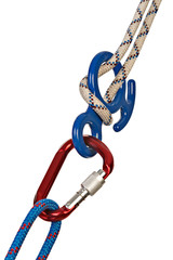 Climbing gear - carabiners and rope.