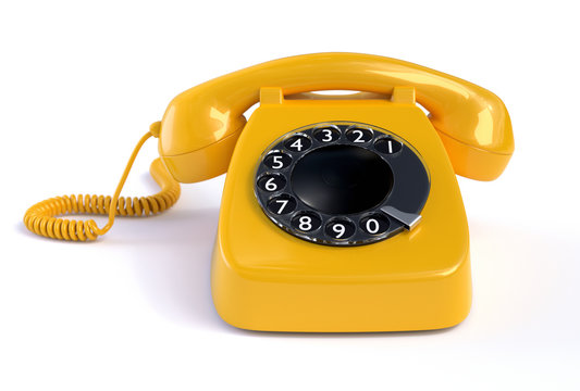 Yellow Rotary Phone isolated on White Background	