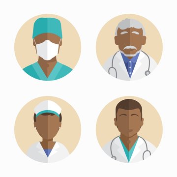 flat design. African American people icons. doctor and nurse