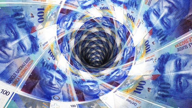 Background from  swiss franc banknotes in perspective view