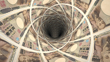 Background from  japanese yen banknotes in perspective view