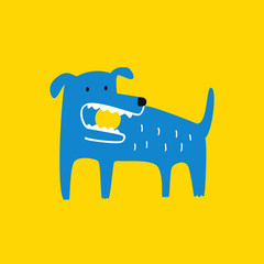 Blue dog with a ball in his mouth, vector illustration