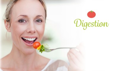 Digestion against woman having some salad