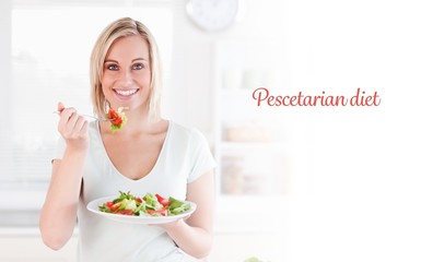 Gorgeous woman eating salad