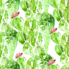 Seamless watercolor cactus pattern,
