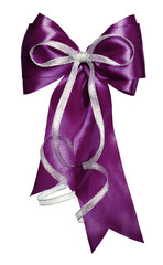 dark purple bow with silver ribbon made from silk