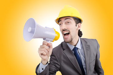 Fototapeta premium Man shouting and yelling with loudspeaker