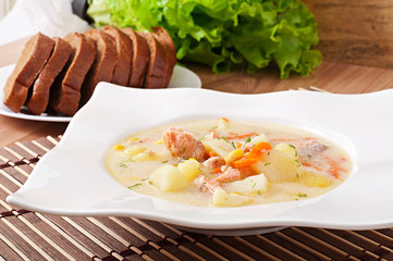 Finnish creamy soup with salmon