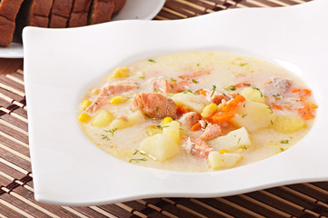Finnish creamy soup with salmon