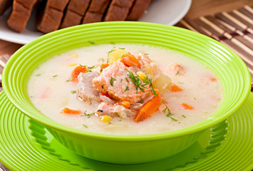 Finnish creamy soup with salmon