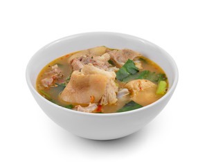 hot and spicy soup with pork isolated on white background