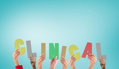 Composite image of hands holding up clinical