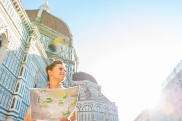 Foto op Canvas Happy young woman with map in front of cattedrale  in florence © Alliance