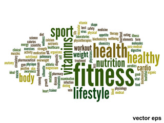 Vector conceptual fitness health word cloud