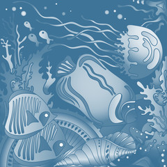 Fototapeta na wymiar Vector illustration with underwater world of the tropical sea, c