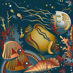 Fototapeta na wymiar Vector illustration with underwater world