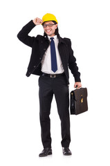 Young construction architect isolated on the white