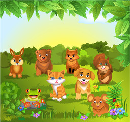 set of animals on a natural background