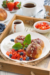 cottage cheese pancakes with fresh berries and cream