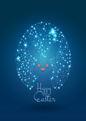 Happy Easter Light Dark Blue Background with Egg & Rabbit