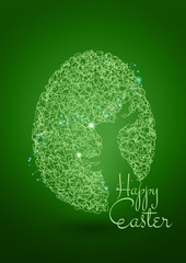 Happy Easter Green Background with Egg & Rabbit